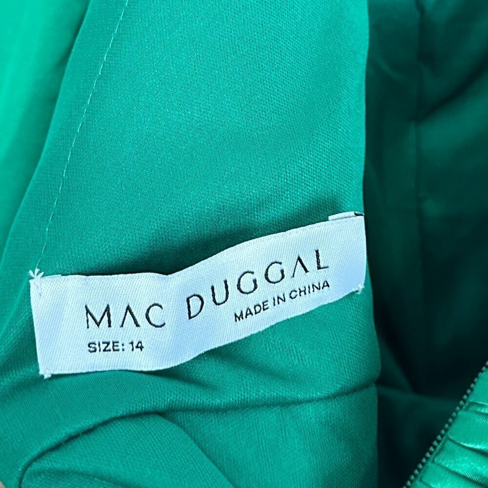 MAC DUGGAL Puff Sleeve Satin Faux Wrap Gown in Emerald Green Size US 14 NWT - Picture 7 of 12